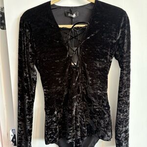 NWT Reformation Black Velvet Lace-Up Bodysuit - Medium